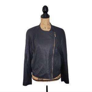 Ann Taylor Dark Navy Blue Leather Jacket Size Medium